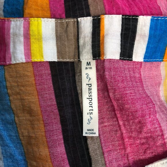 Passports Colorful Striped Tunic Womens Sz Medium 8-10 Lightweight Sheer V-Neck - Picture 6 of 8